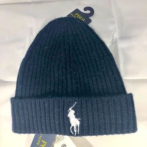 Polo Ralph Lauren Cuffed Knit Blue Beanie Big Pony